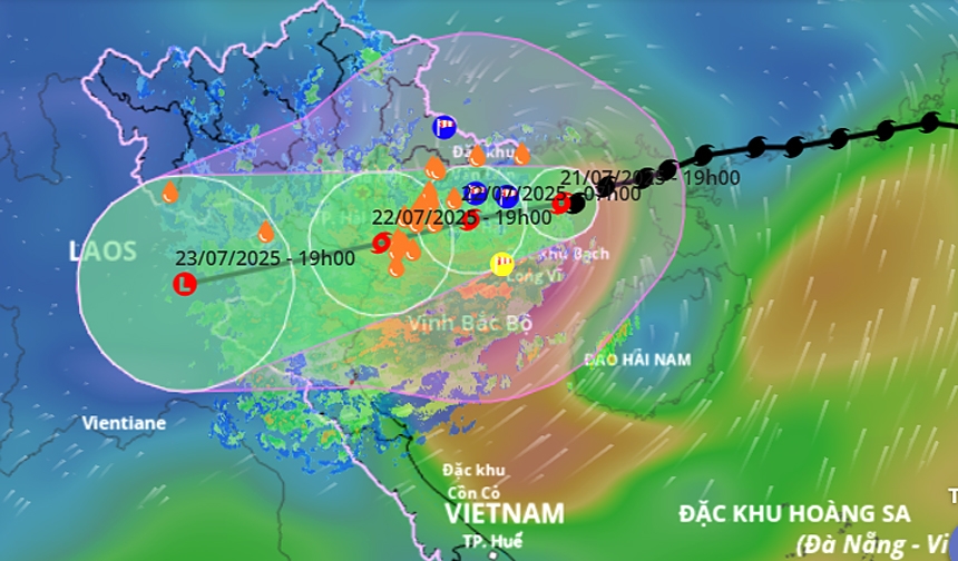 Wipha is projected to slam into the northern and north-central coastal provinces from Hai Phong to Nghe An on July 22. (Photo: VNDMS)