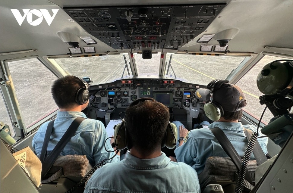 Inside the cockpit of a C212 transport aircraft