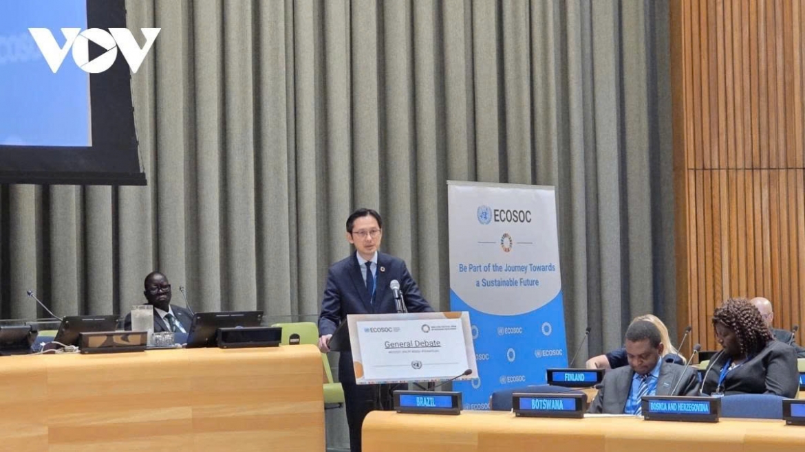 Ambassador Do Hung Viet, head of the Permanent Mission of Vietnam to the United Nations, speaks at the High-level Political Forum on Sustainable Development in New York on July 22