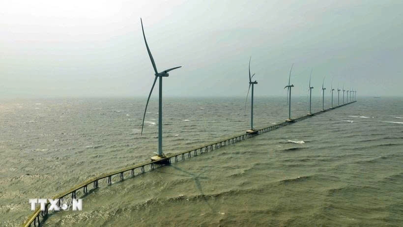 A wind power plant in Duyen Hai township, Vinh Long province (formerly part of Tra Vinh). (Photo: VNA)