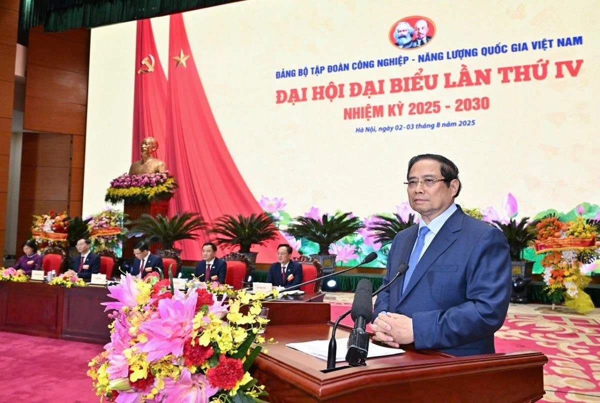 Prime Minister Pham Minh Chinh speaks at the 4th Congress of the Party Committee of Petrovietnam for the 2025–2030 term in Hanoi on August 3