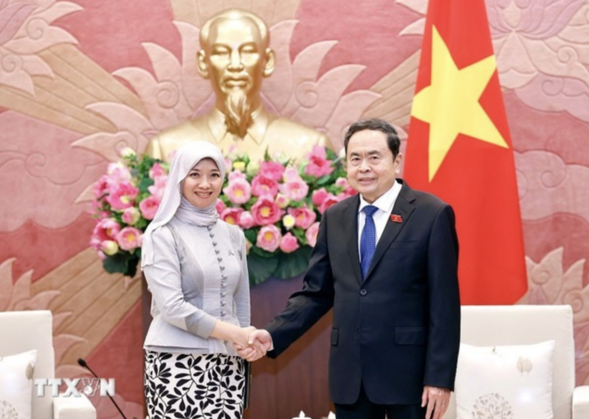 Chairman of the National Assembly Tran Thanh Man (right) and Secretary-General of the ASEAN Inter-Parliamentary Assembly (AIPA) Siti Rozaimeriyanty Dato Haji Abdul Rahman at the meeting in Hanoi on August 25. (Photo: VNA)