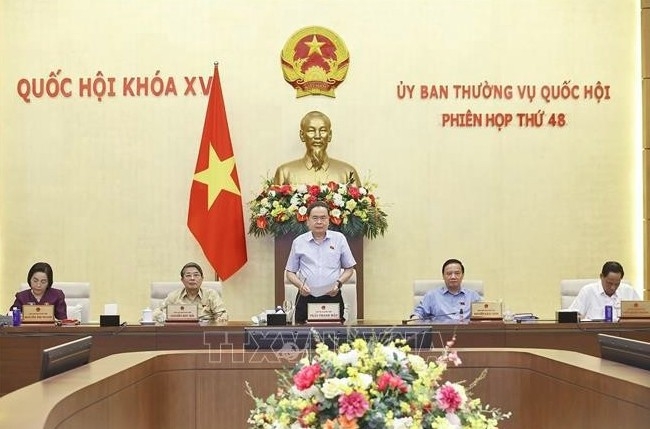 National Assembly Chairman Tran Thanh Man delivers the closing remarks at the 48th session of the NA Standing Committee. (Photo: VNA)