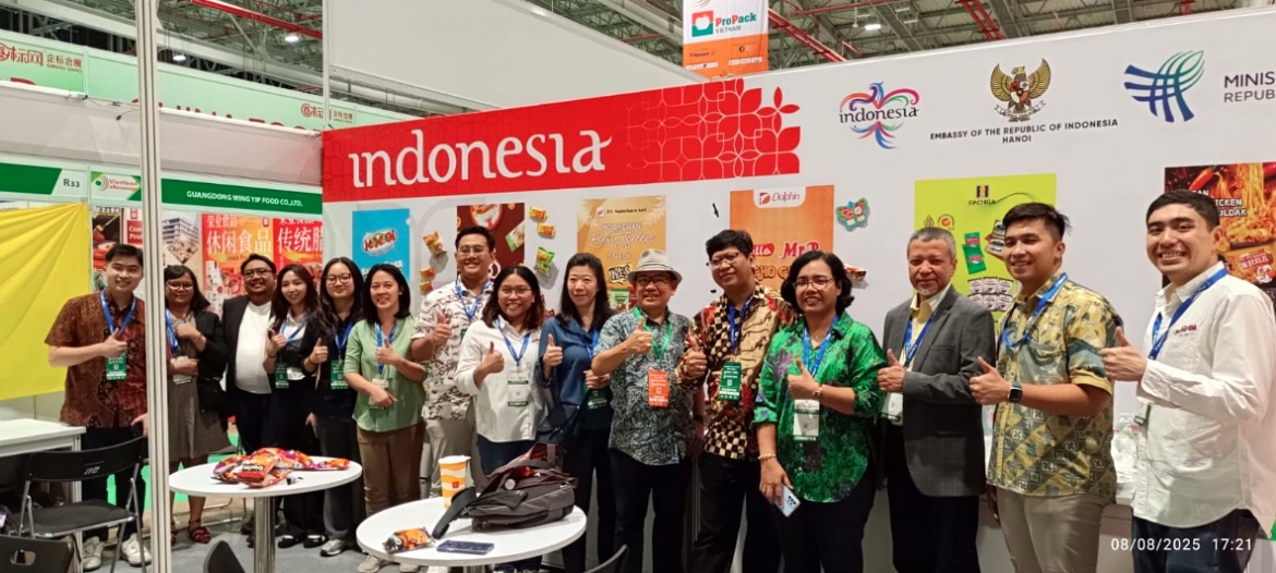 The Indonesian pavilion at Vietfood &amp; Beverage-Propack Vietnam 2025 in Ho Chi Minh City in August 2025. (Photo: Indonesian Ministry of Trade)