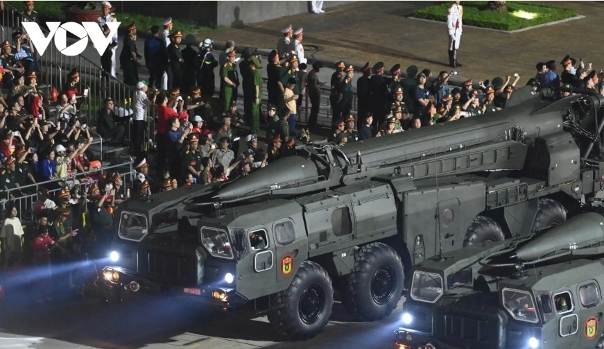The Scud-B ballistic missile system with R-17E surface-to-surface missiles draw the most attention at the parade