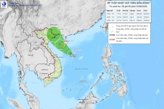 Forecast map of the tropical depression’s path and intensity on August 17