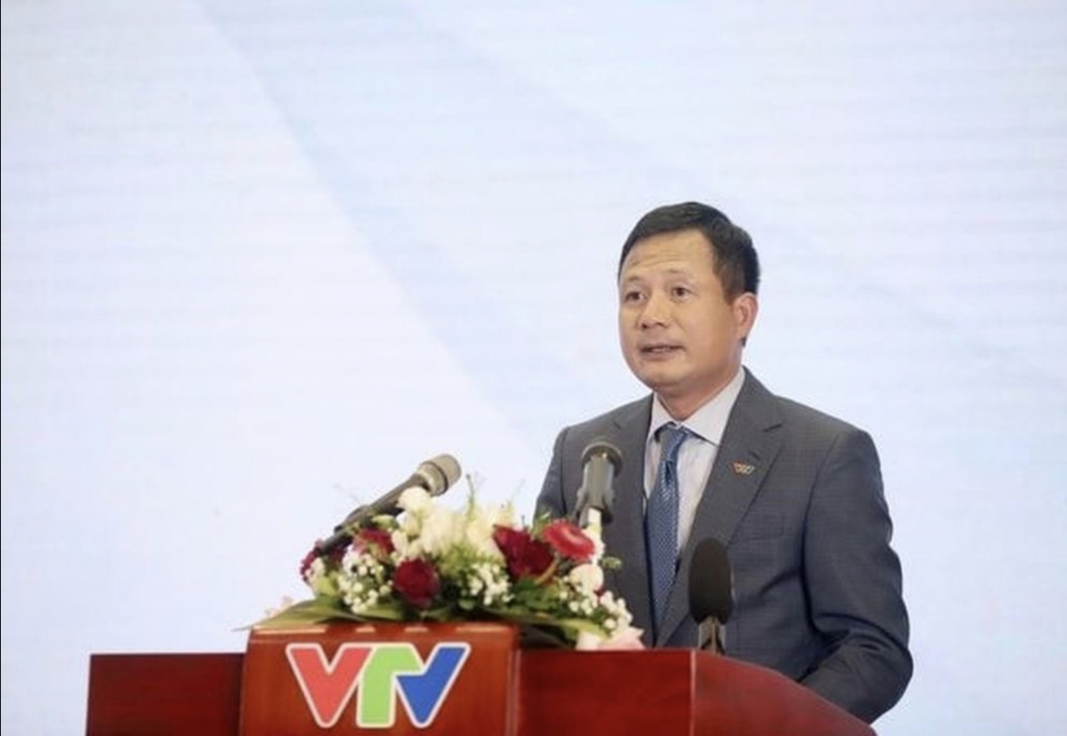 Do Duc Hoang, deputy general director of VTV, addresses the launch ceremony of Vietnam Today TV channel (Photo: anninhthudo.vn)