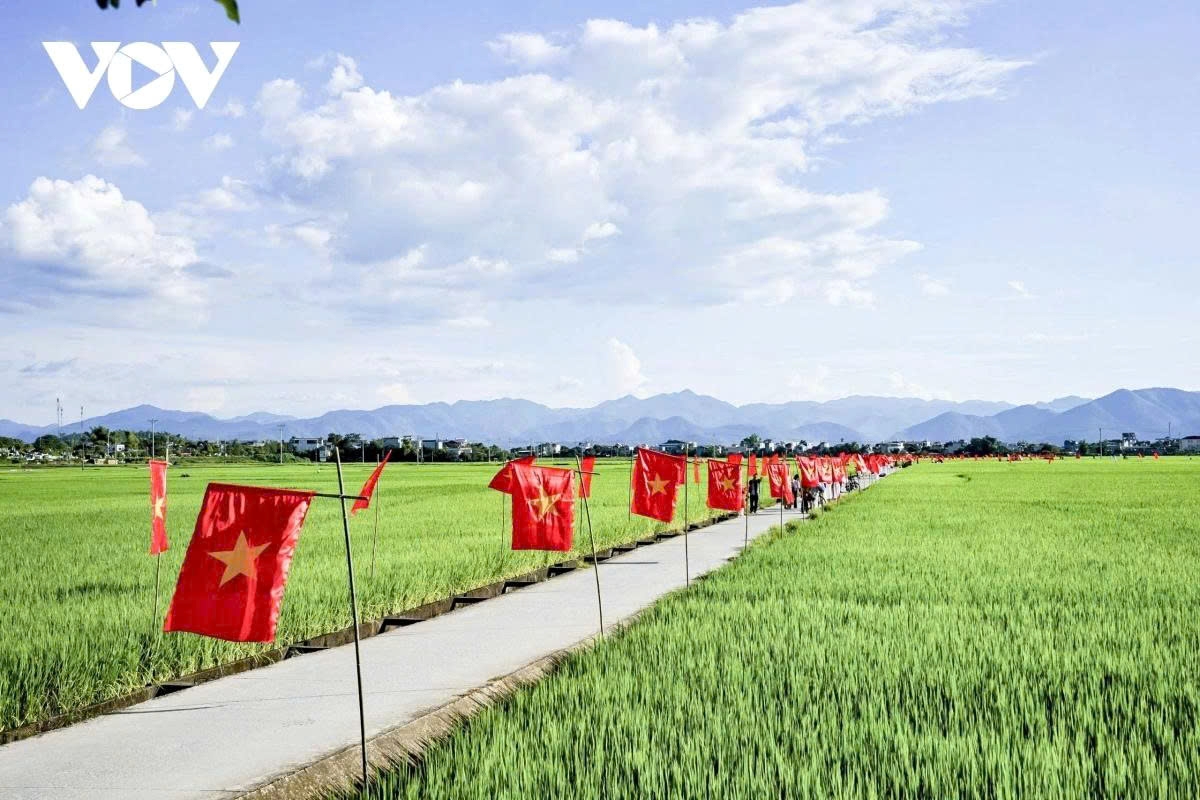 A symbolic project in the heart of the Muong Thanh rice field not only offers an impressive scene but also spreads the spirit of patriotism and national pride.