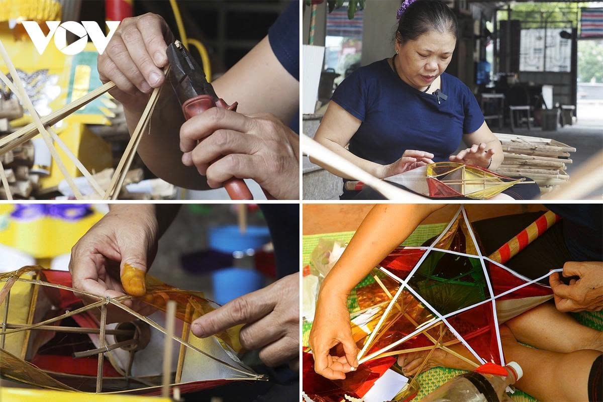 Bamboo, rattan, coloured paper, cellophane, and glitter are all processed entirely by hand, from material preparation to framing, gluing, and final decoration.