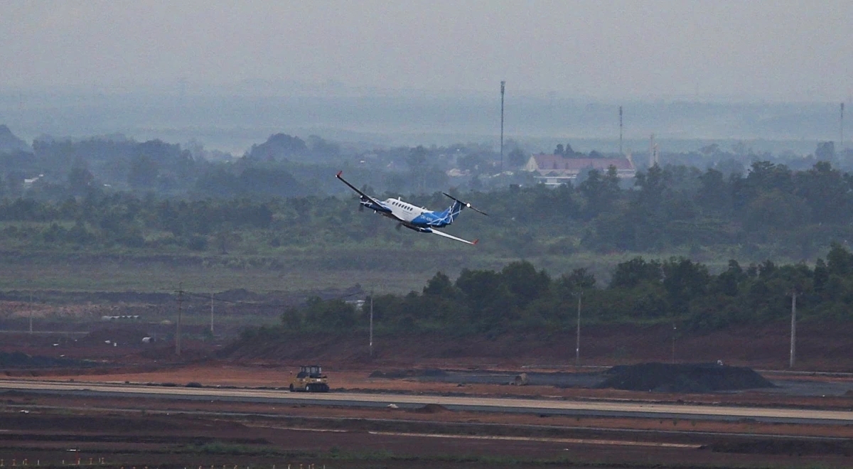 Beech KingAir 350ER operates a calibration flight at Long Thanh International Airport in Dong Nai province on September 26