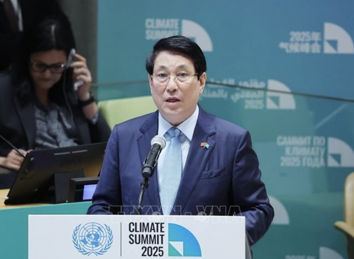 President Luong Cuong addresses the Special High-Level Event on Climate Action in New York on September 24. (Photo: VNA)