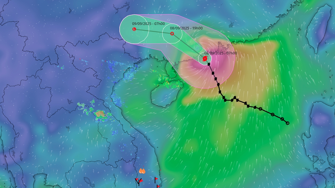 Typhoon Tapah will bring heavy rain to northern Vietnam after slamming into China's Guangdong province on September 8. (Photo: vndms)