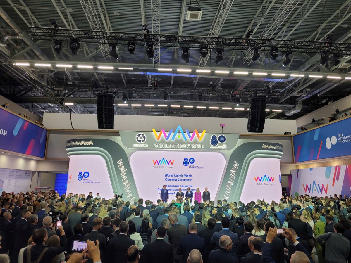 Delegates at the opening ceremony of the first-ever World Atomic Week in Moscow, Russia, on September 25