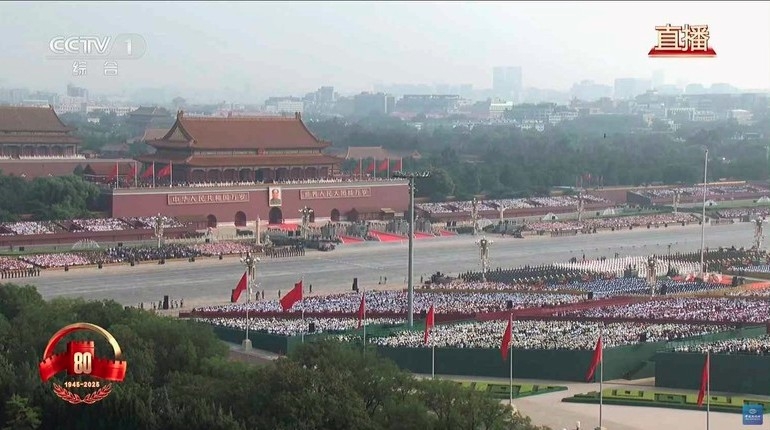 A panoramic view of Tiananmen Square on the morning of September 3 (Photo: CCTV)