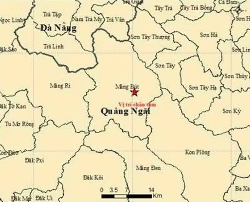 A map shows the earthquake's epicentre (Photo:  Vietnam Earthquake Information and Tsunami Warning Centre)