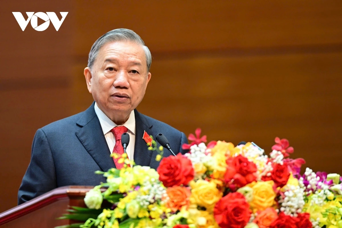 Party General Secretary To Lam speaks at the 12th Party Congress of the Vietnam People's Army