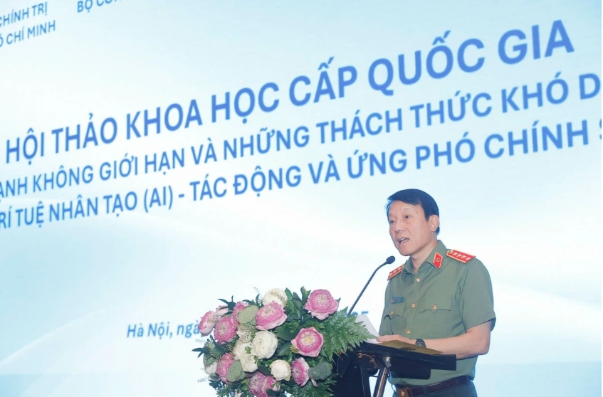General and Minister of Public Security Luong Tam Quang delivers opening remarks at the event