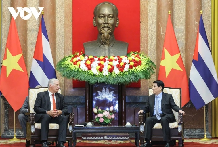State President Luong Cuong and Cuban First Secretary and President Miguel Díaz-Canel at their meeting