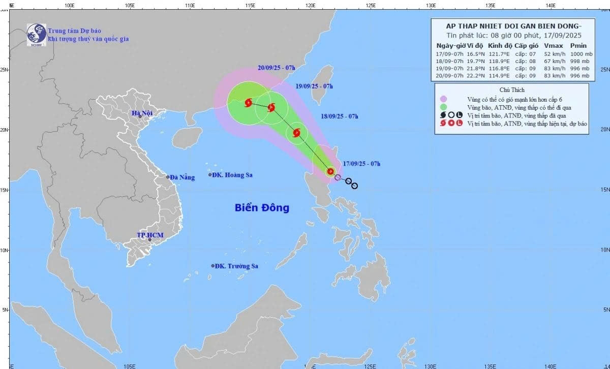 Tropical depression is likely to strengthen into storm in East Sea. (Image source of NCHMF)