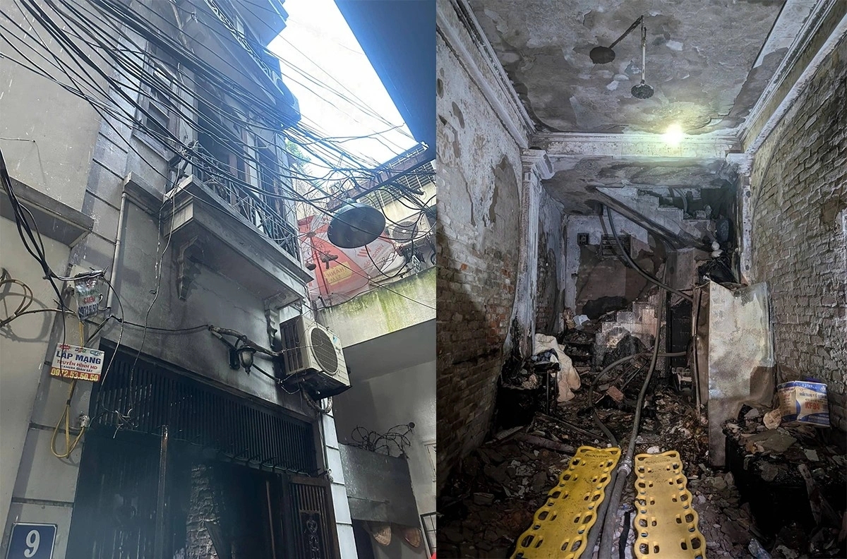 The blaze kills all five people of an extended family in a house located in a small alley in Hanoi