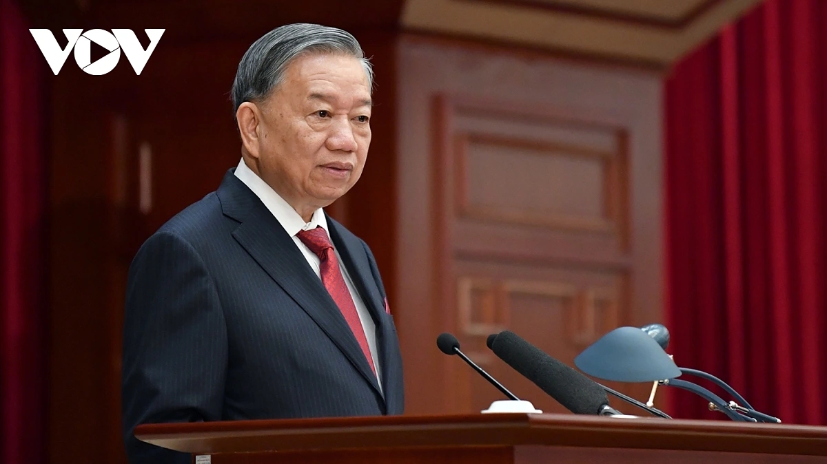 Party General Secretary To Lam speaks at the 13th plenum of the Party Central Committee in Hanoi on October 6