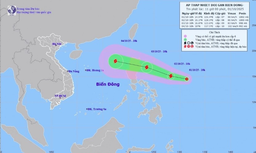 Tropical depression develops over waters east of Luzon, is likely to intensify within two days (Photo: NCHMF)