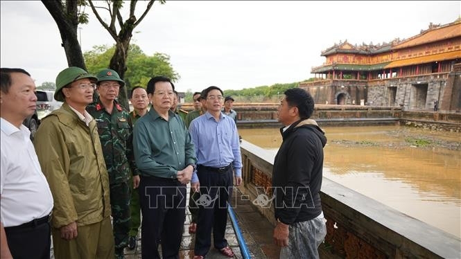 Deputy Prime Minister Mai Van Chinh inspects flood impact at the Hue Imperial Citadel on October 31, 2025.