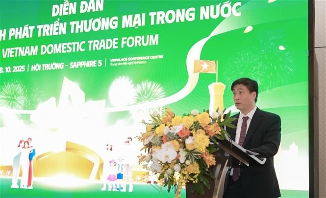 Deputy Director of the Agency for Domestic Market Surveillance and Development Bui Nguyen Anh Tuan speaks at the Vietnam Domestic Trade Forum. (Photo: VNA)
