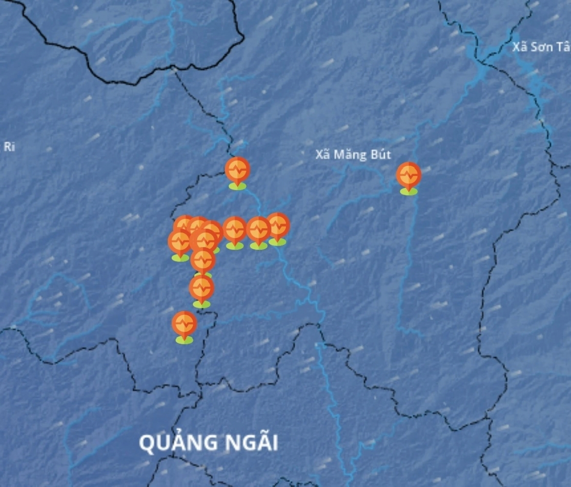 mang But commune of Quang Ngai province has recorded 14 earthquakes from the evening of October 5 to the morning of October 6, with the strongest registering a magnitude of 4.9. (Photo VNDMS)