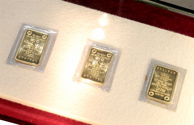 SJC gold bars. The State Bank of Vietnam has ordered intensified inspections of gold trading enterprises in HCM City and Dong Nai Province amid recent market volatility. — VNA/VNS Photo