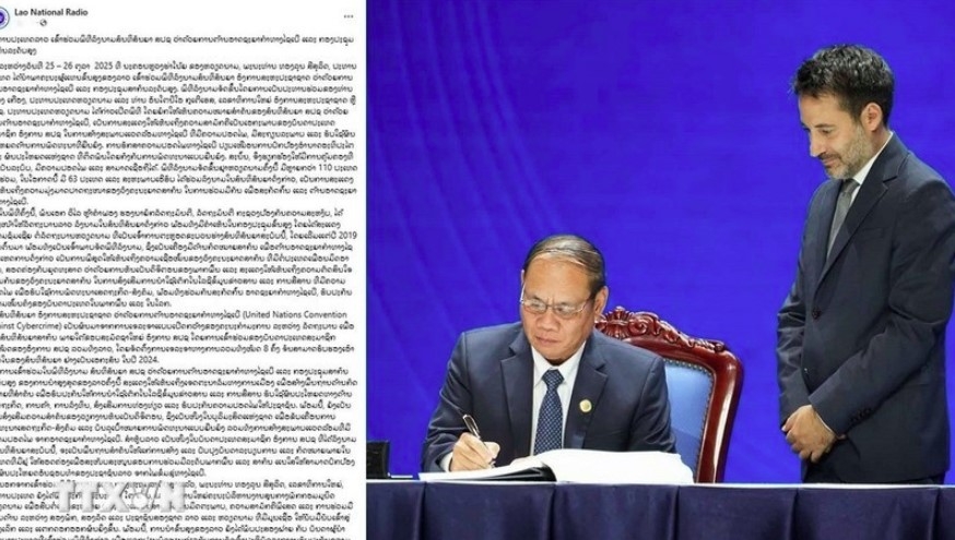 An article of Lao National Radio features Laos joining the signature ceremony (Screenshot photo: VNA)