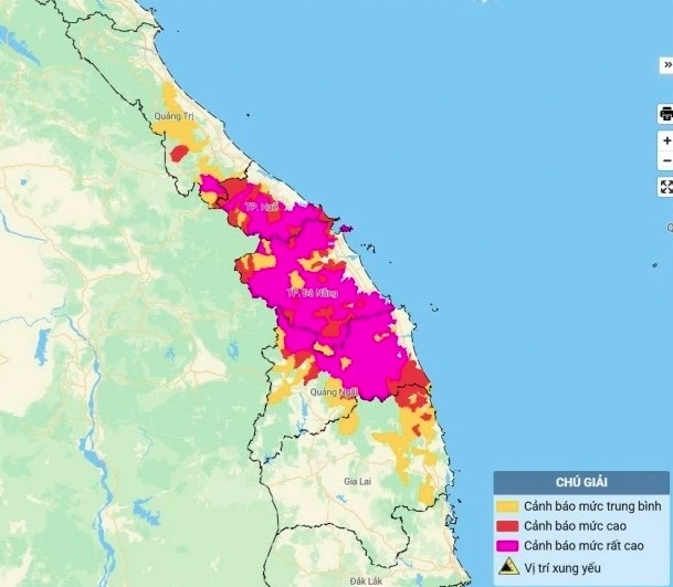 Map shows flash flood and landslide risks across affected areas