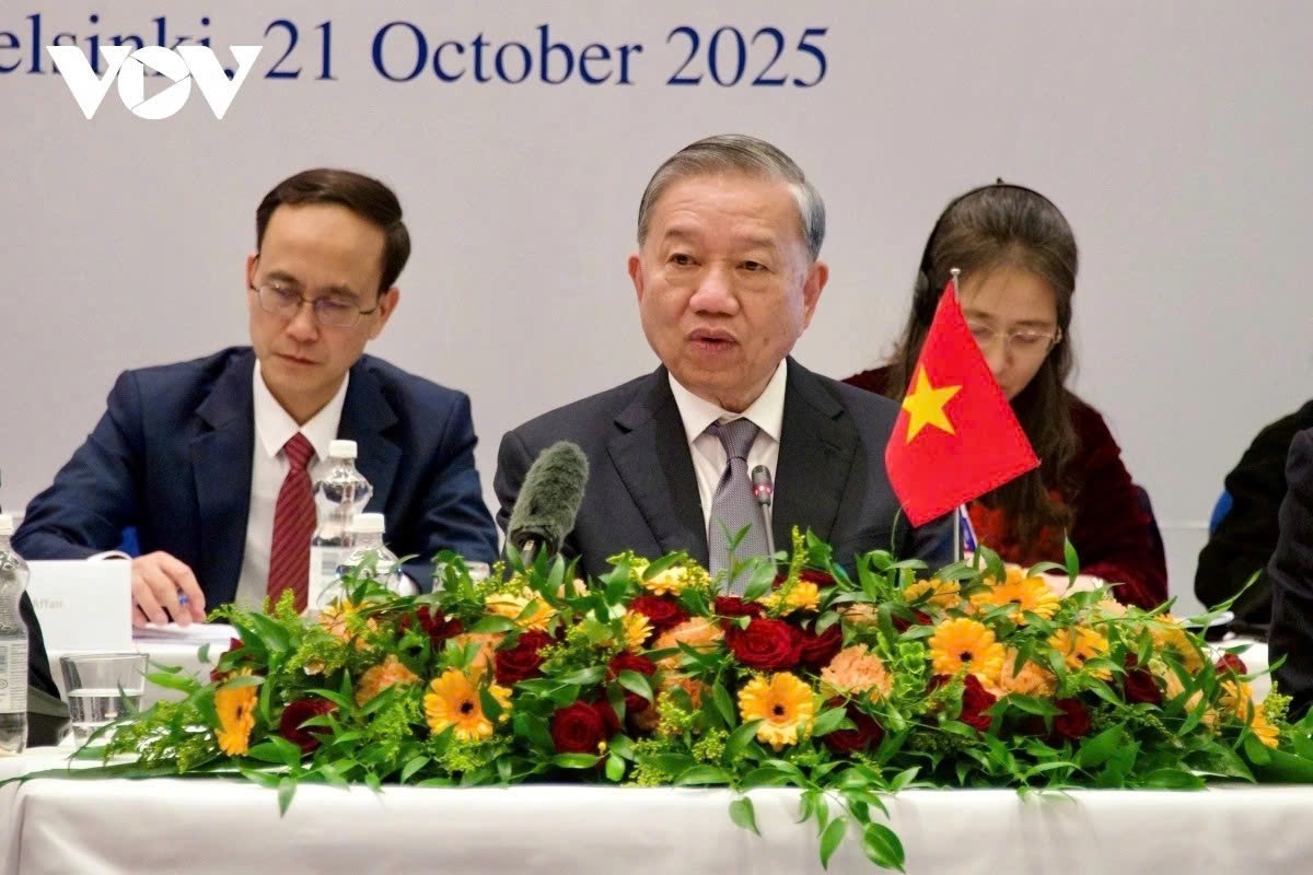 Vietnamese Party General Secretary To Lam speaks during the Vietnam - Finland business forum in Helsinki