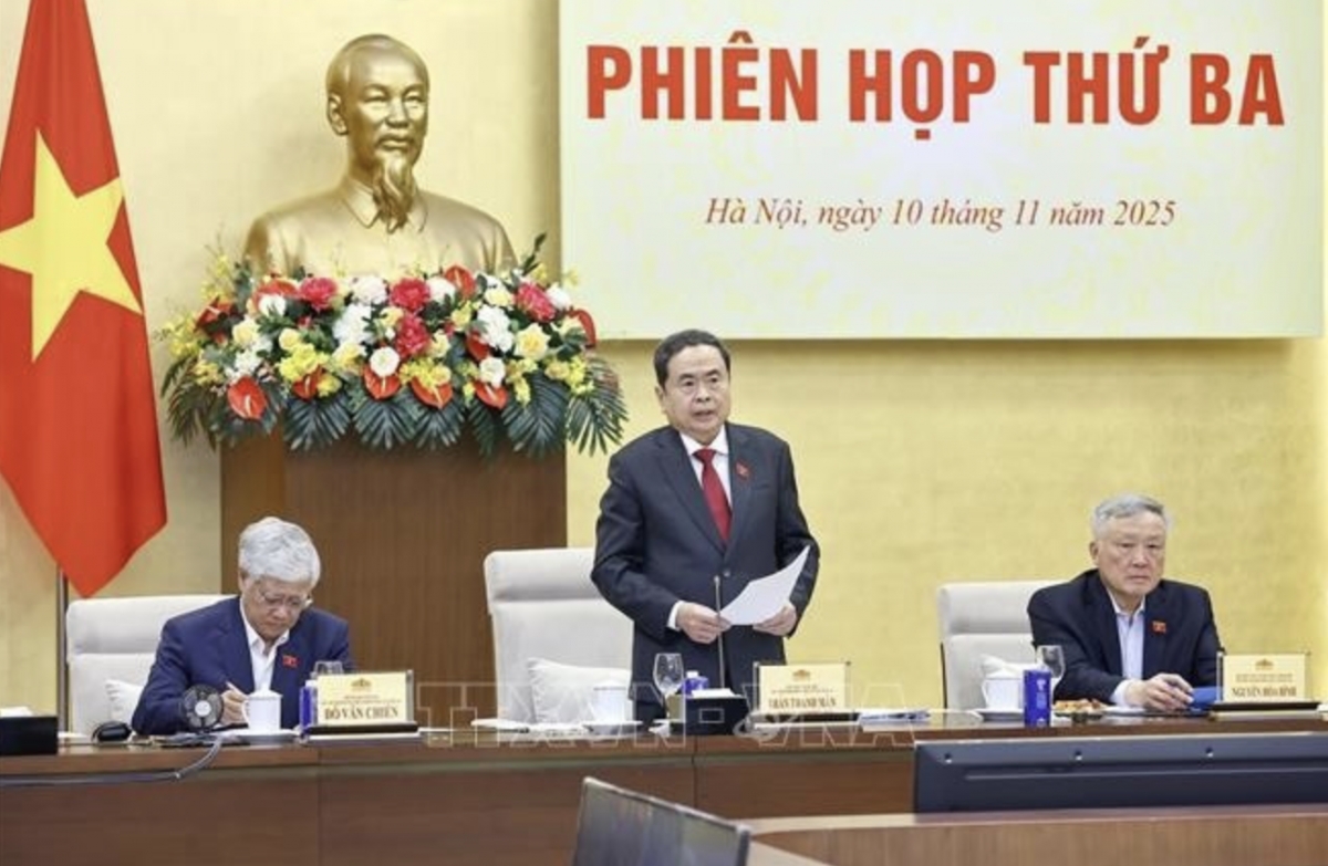 National Assembly Chairman Tran Thanh Man speaks at the third session of the National Election Council on November 10, 2025. (Photo: VNA)