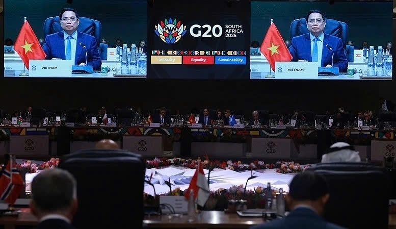Vietnamese Prime Minister Pham Minh Chinh speaks at session III themed “A Fair and Just Future for All” of the G20 Summit in Johannesburg, South Africa, on November 23. (Photo: VGP)