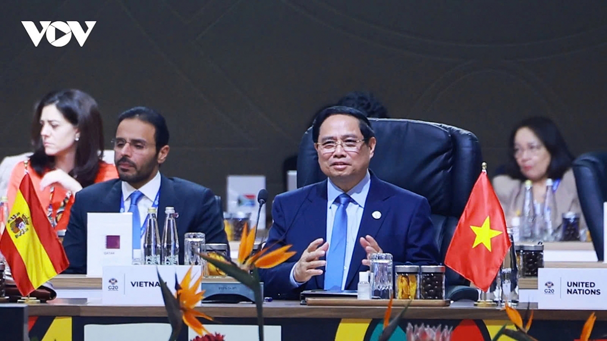Vietnamese Prime Minister Pham Minh Chinh speaks at the G20 Summit in South Africa on November 22