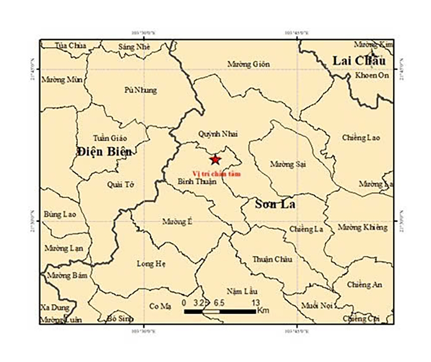 A 3.6-magnitude earthquake jolts Binh Thuan Commune of northern Son La Province, at a depth of 10 km, on November 7. (Photo: Earthquake and Tsunami Warning Centre)