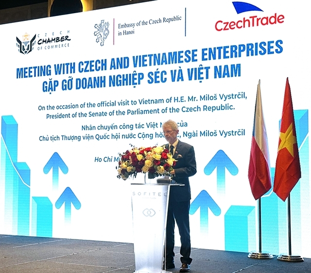 President of the Senate of the Parliament of the Czech Republic, Miloš Vystrčil, speaks at a meeting with Vietnamese business executives in HCM City on November 19. — VNS Photo Nguyen Diep