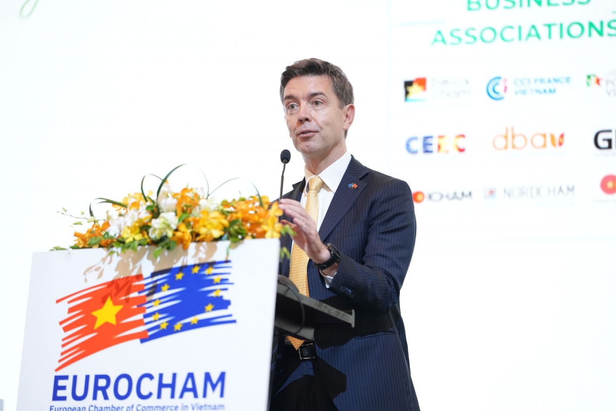 H.E. Mr. Julien Guerrier, EU Ambassador to Vietnam, addresses the event