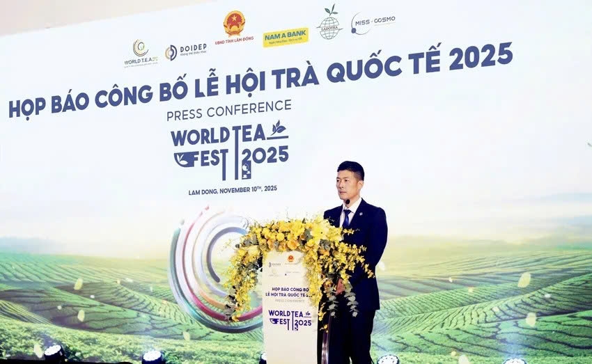 General Director of Lam Dong Tea Joint Stock Company Mori Kazuki addresses the press conference (Photo: plo.vn)