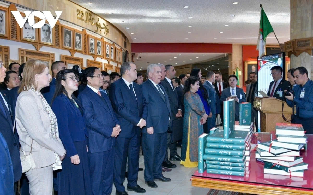 Vietnamese Prime Minister Pham Minh Chinh attends the launch of the Arabic edition of the book Dien Bien Phu by legendary General Vo Nguyen Giap in capital Algiers on November 19