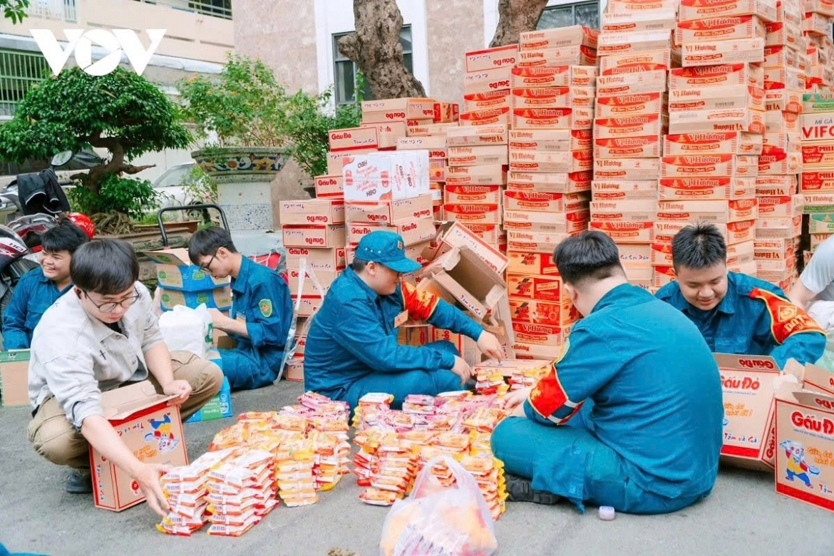 Sorting donations for delivery to people in flooded areas