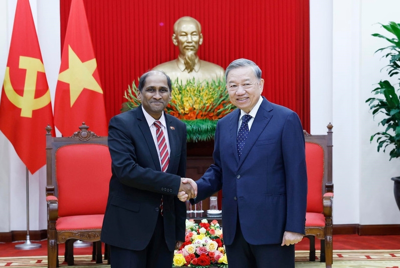 Party General Secretary To Lam (R) and outgoing Singaporean Ambassador to Vietnam Jaya Ratnam (Photo: VNA)