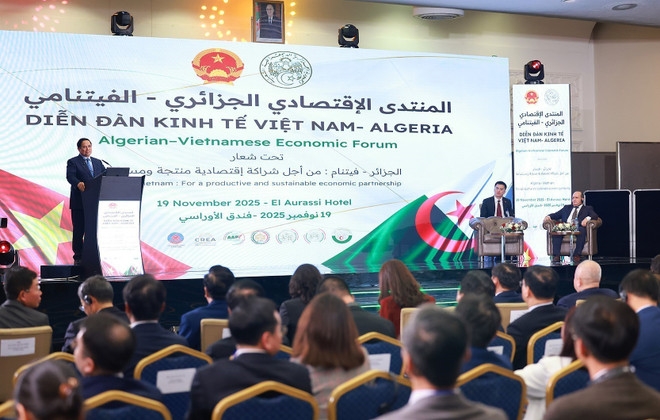 Vietnamese Prime Minister Pham Minh Chinh speaks at the Vietnam – Algeria economic forum in Algiers on November 19. (Photo: VNA)