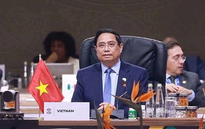 Vietnamese Prime Minister Pham Minh Chinh speaks at the G20 Summit in Johannesburg, South Africa