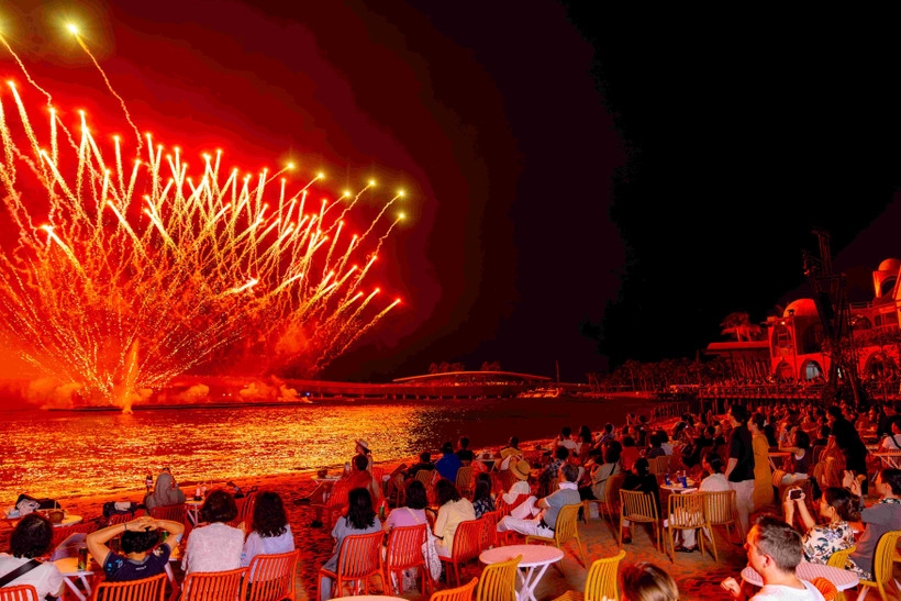 Visitors enjoy nightly fireworks during festival activities on Phu Quoc Island.
