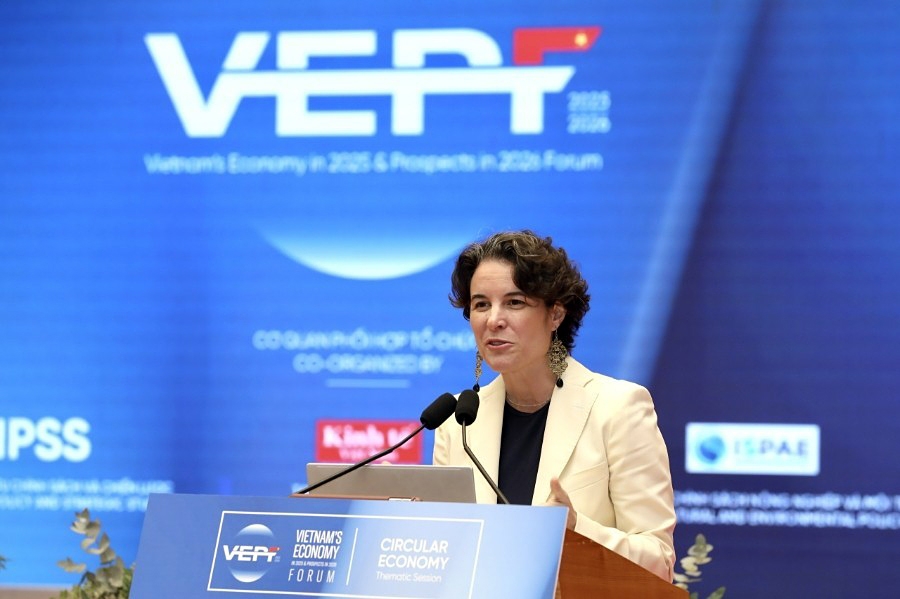Francesca Nardini, Deputy Resident Representative of the United Nations Development Program in Vietnam, speaks at the forum. (Photo: MoF)
