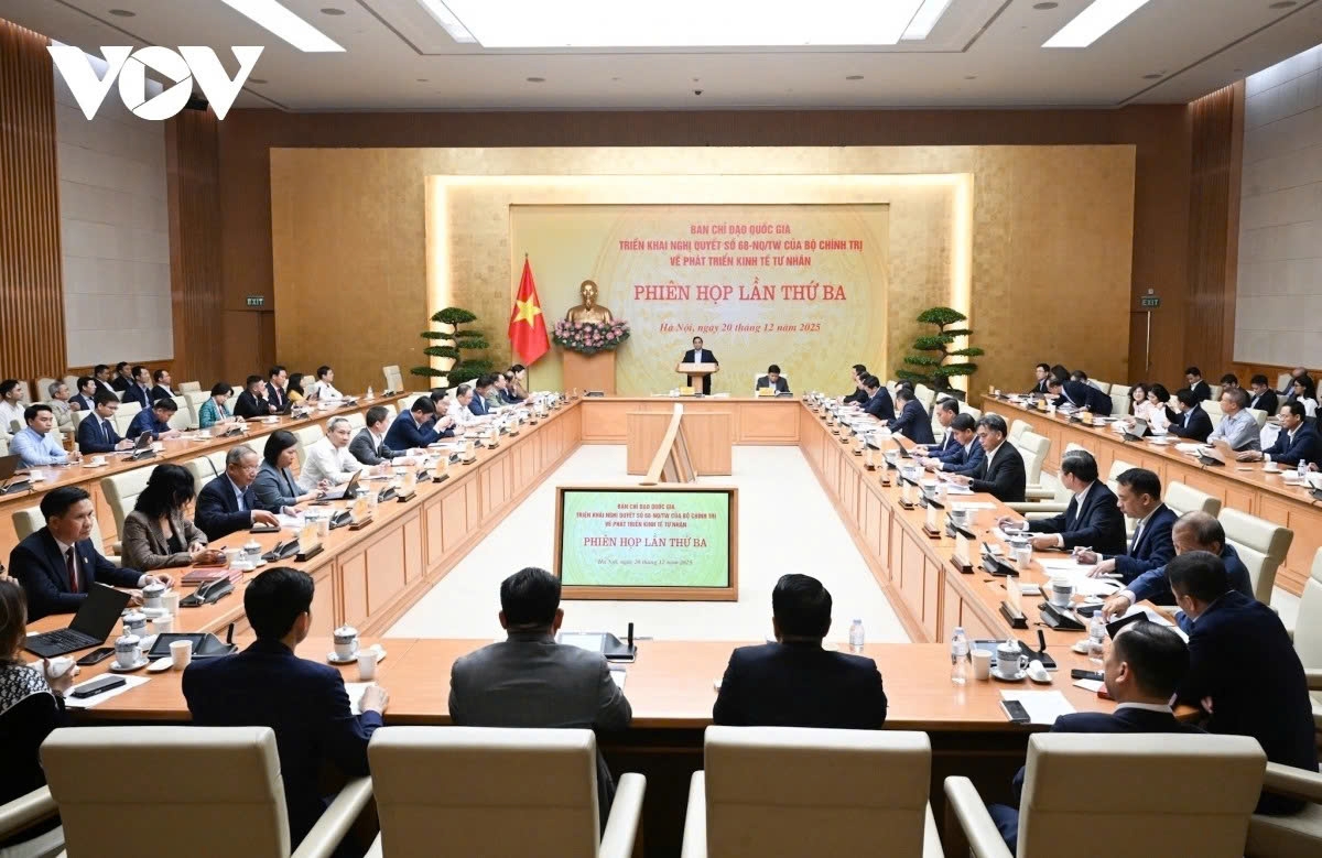 Delegates at the third meeting of the National Steering Committee on the implementation of the Politburo’s Resolution No. 68 on private sector development, in Hanoi on December 20