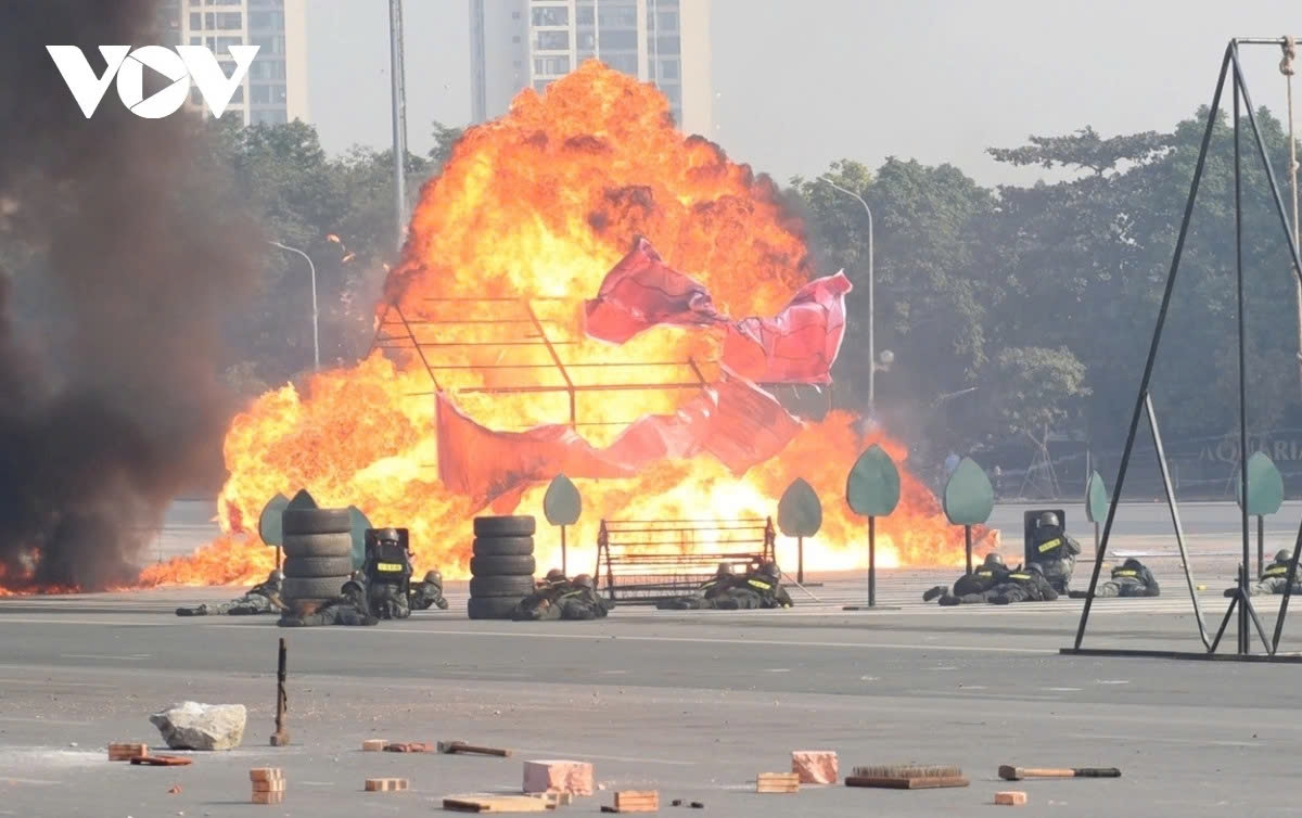 Specialized units carry out a live demonstration of target destruction, showcasing precision and operational skills.