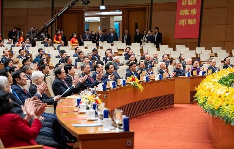 Party and State leaders, along with former leaders, attend the ceremony marking the 80th anniversary of Vietnam’s first General Election to elect the National Assembly (Photo: National Assembly of Vietnam)